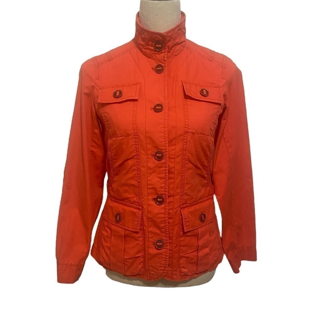 Eddie Bauer red/orange multi pocket utility button down jacket Size PXS